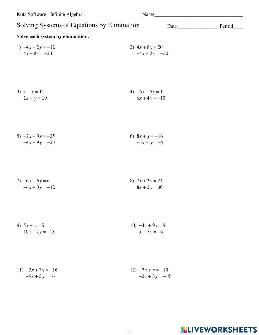 Solving Systems Of Equations Any Method Interactive Worksheet 
