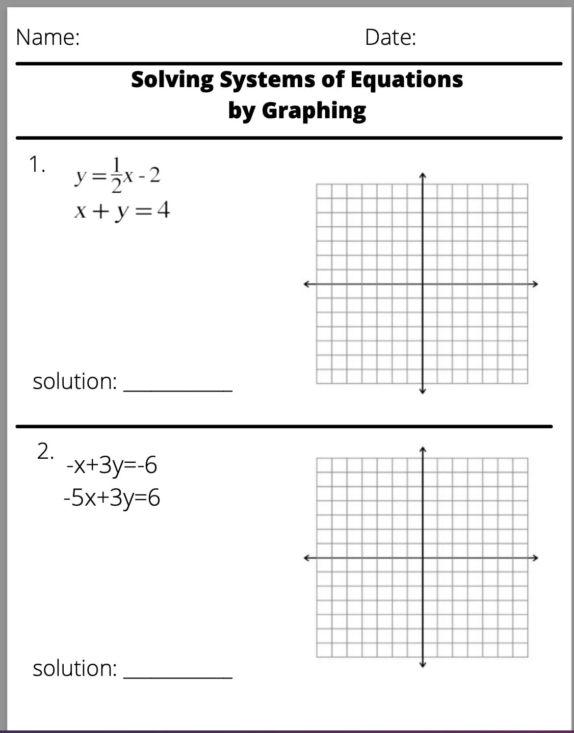 Solving Systems Of Equations By Graphing Worksheet Worksheets Library