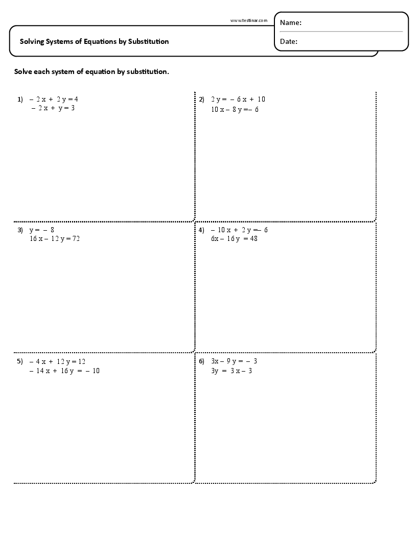 Solving Systems Of Equations By Substitution Worksheets