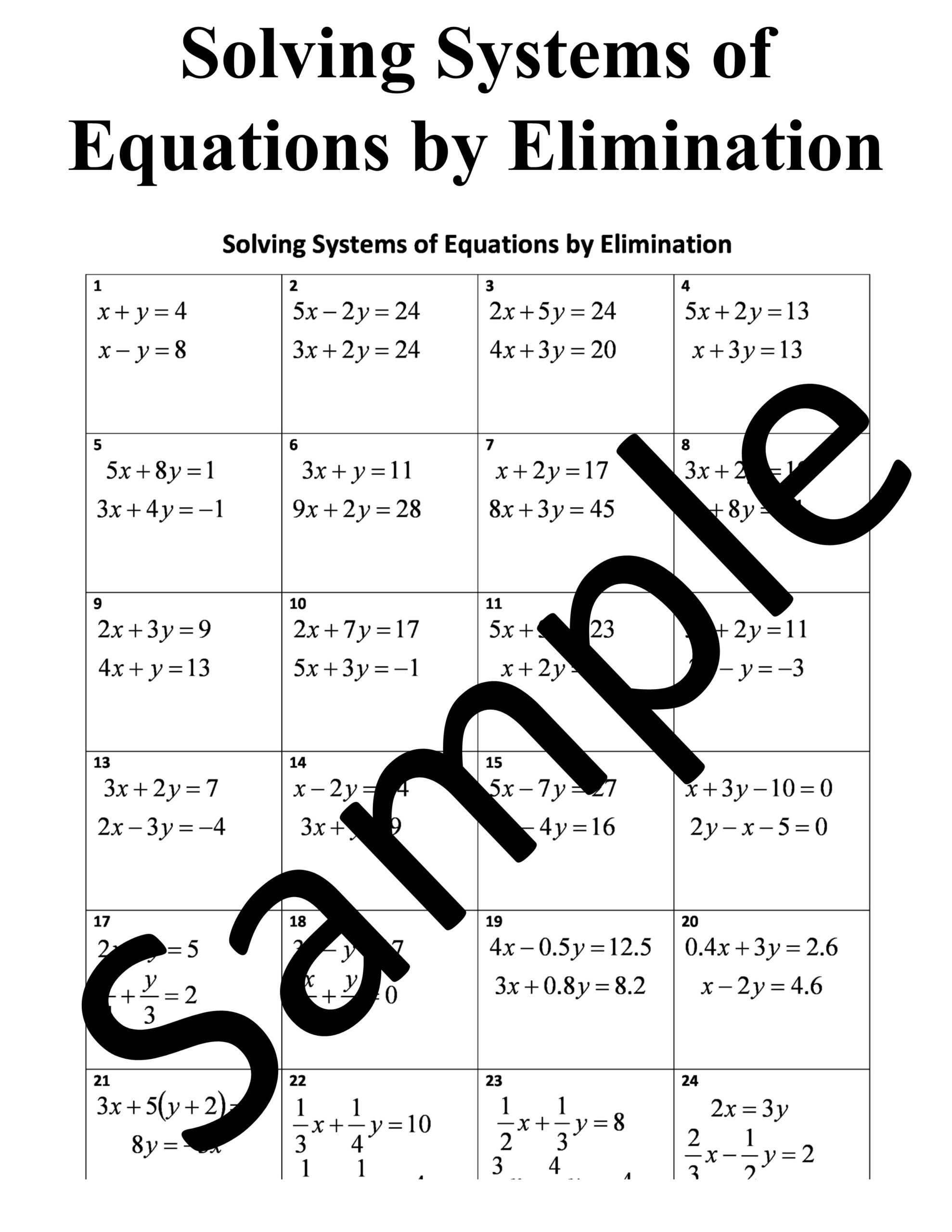 Solving Systems Of Equations Worksheet E streetlight