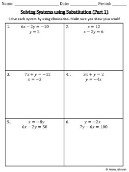 Solving Systems Using Substitution Worksheet By Algebra Anonymous