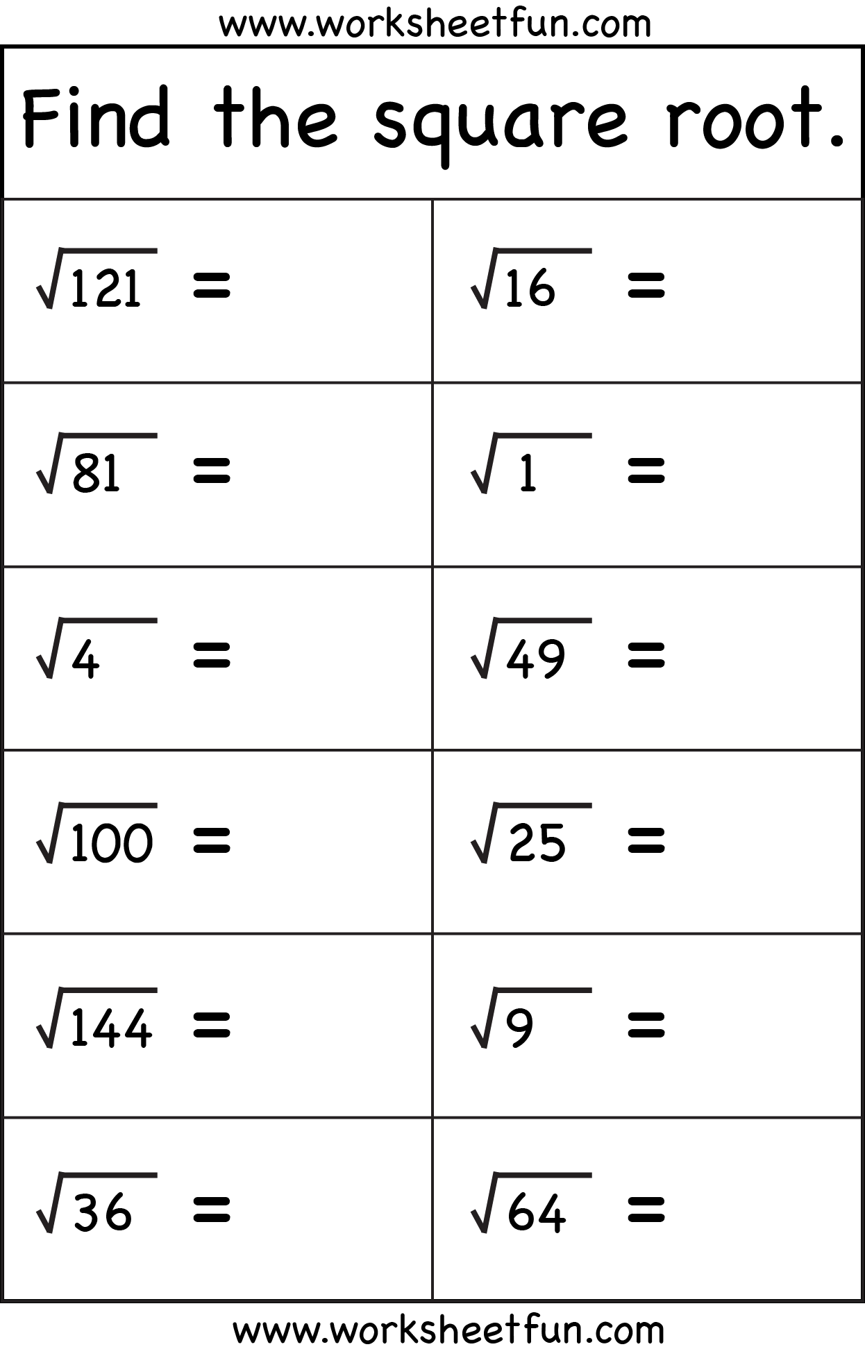 Square Root 1 Worksheet FREE Printable Worksheets Worksheetfun