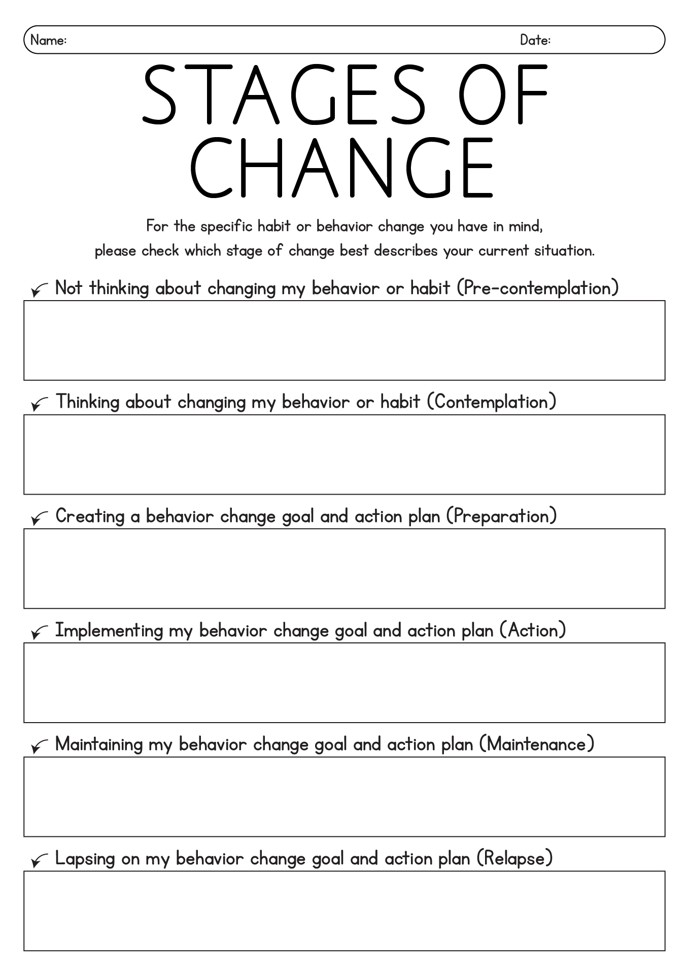 Stages Of Change Pdf Worksheet