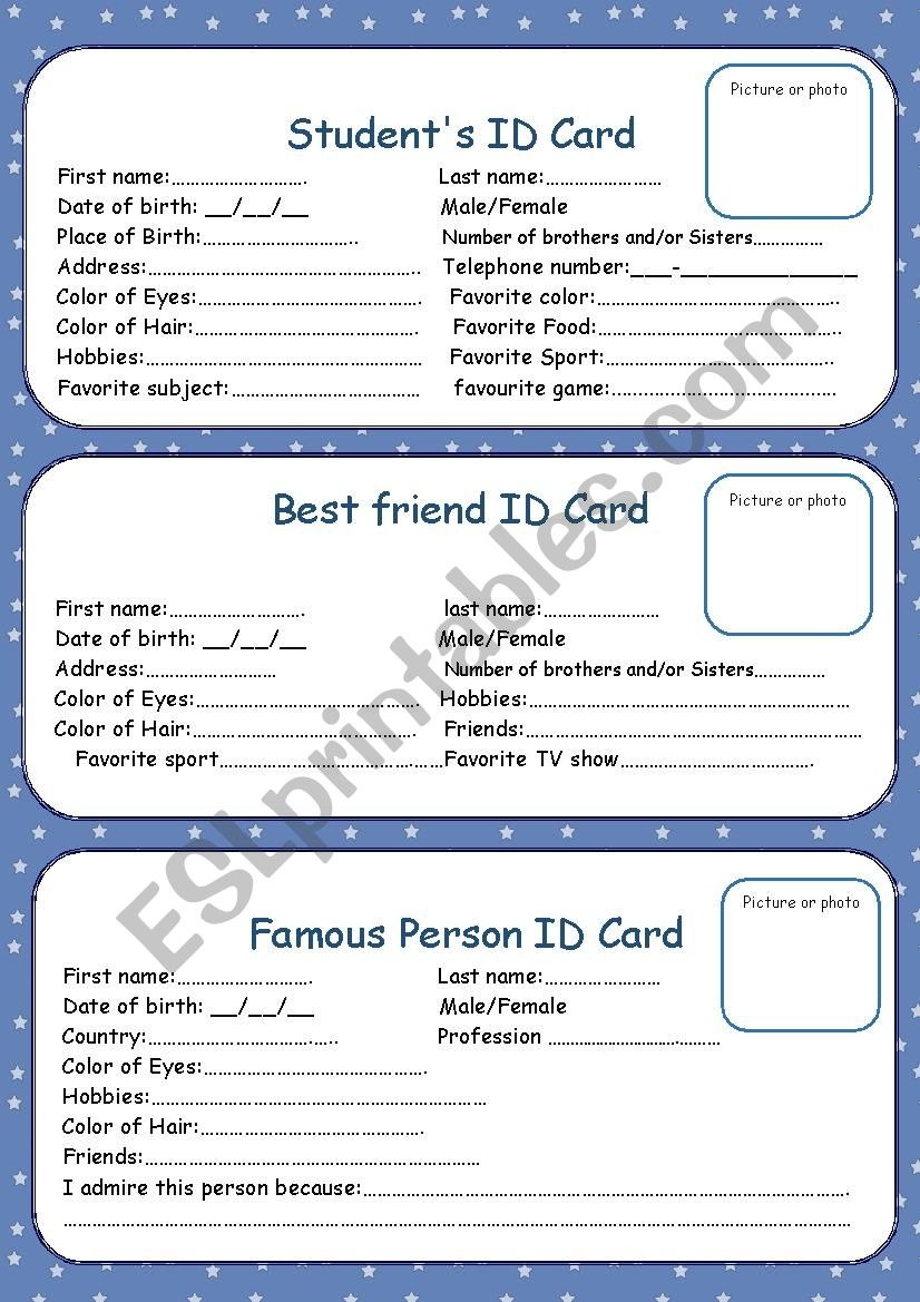 Student s ID Card ESL Worksheet By Schulzi