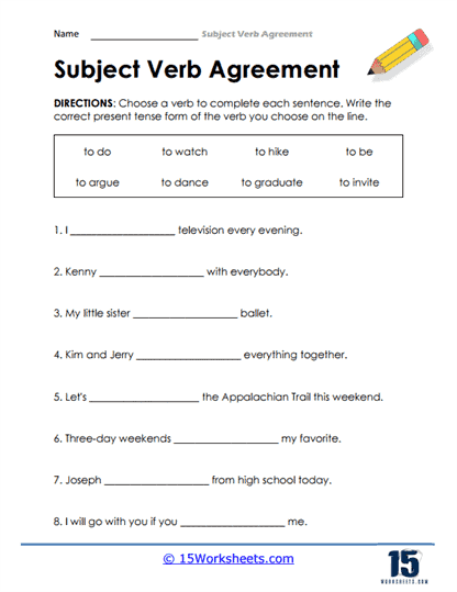Subject Verb Agreement Worksheets Consistency 15 Worksheets