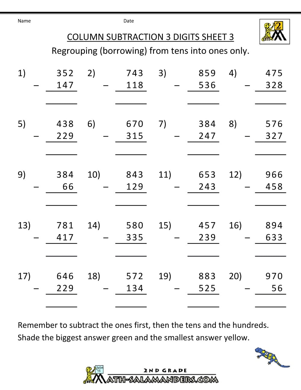 Subtraction With Regrouping 3rd Grade Worksheets WorksheetsCity