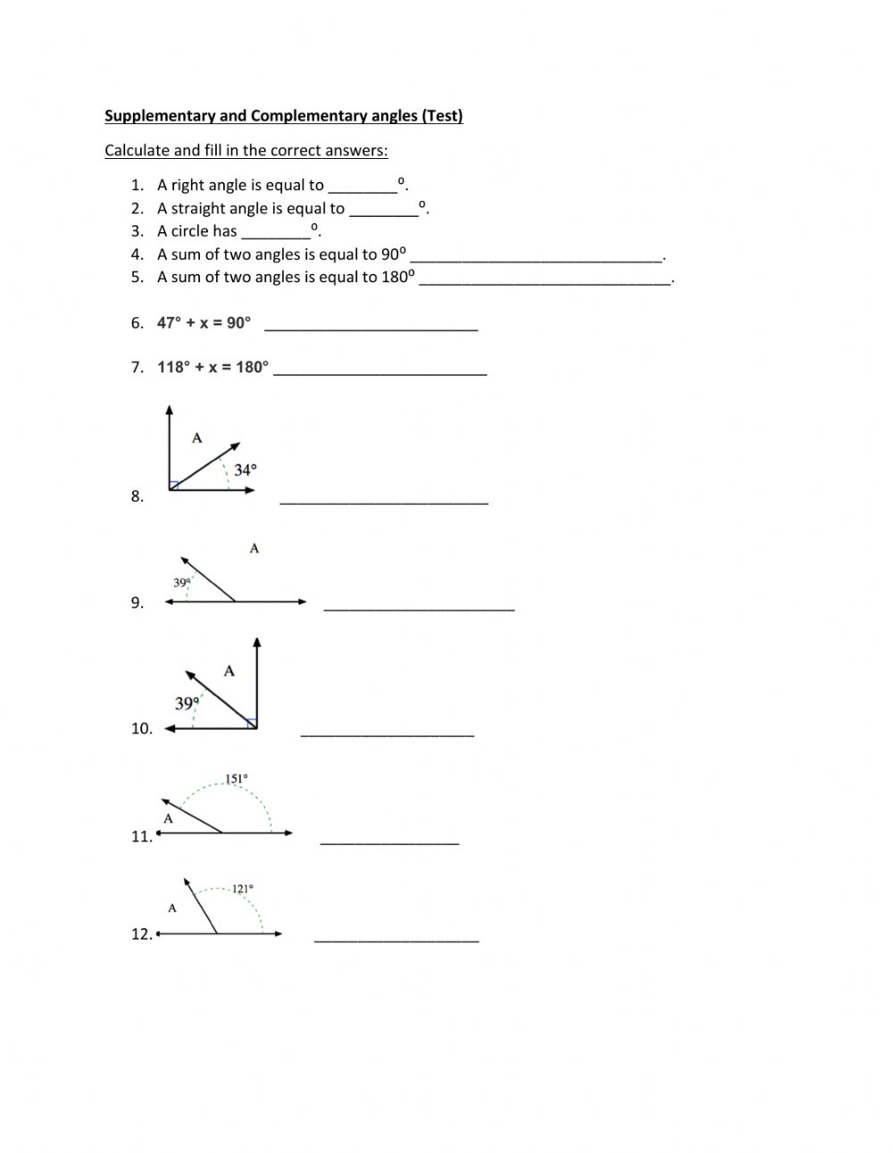 Supplementary And Complementary Angles With Lines And Right Angles 