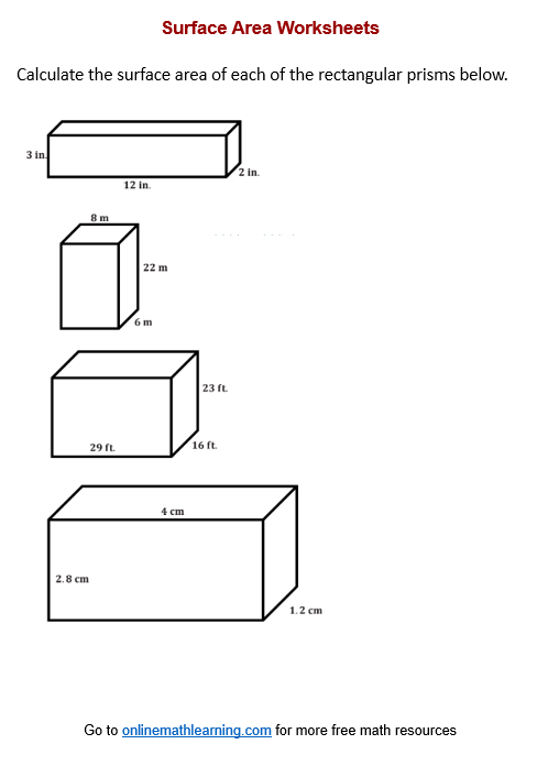 Surface Area Of Rectangular Prism Worksheets printable Online 