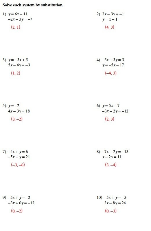 Systems Of Equations Substitution Worksheet Substitution Method Free 