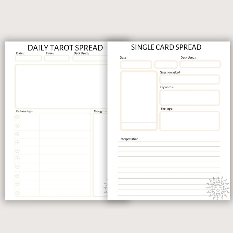 Tarot Journal Printable Beginners Cheat Sheets Worksheets Card 