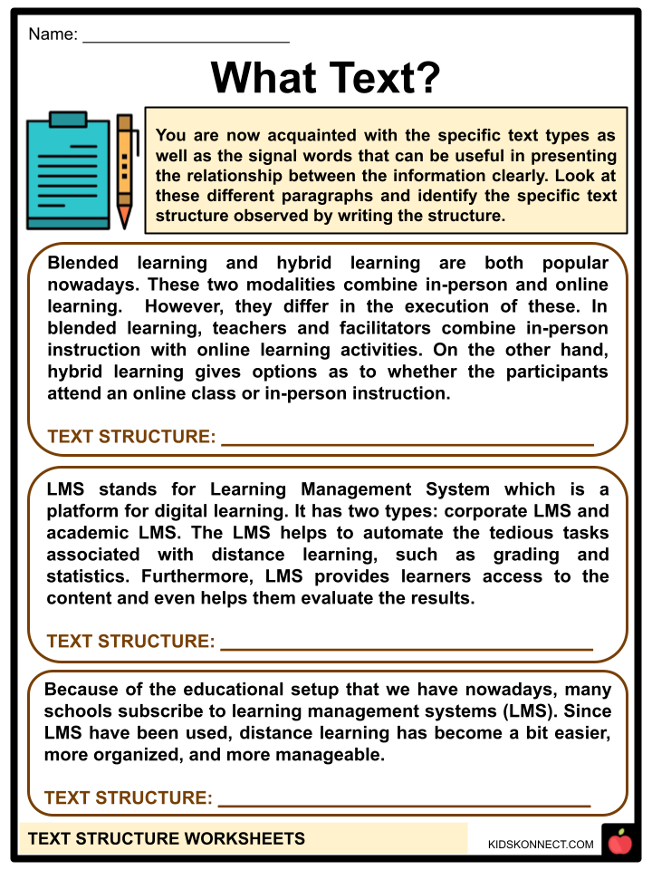 Text Structure Worksheets Facts Types Function Examples 