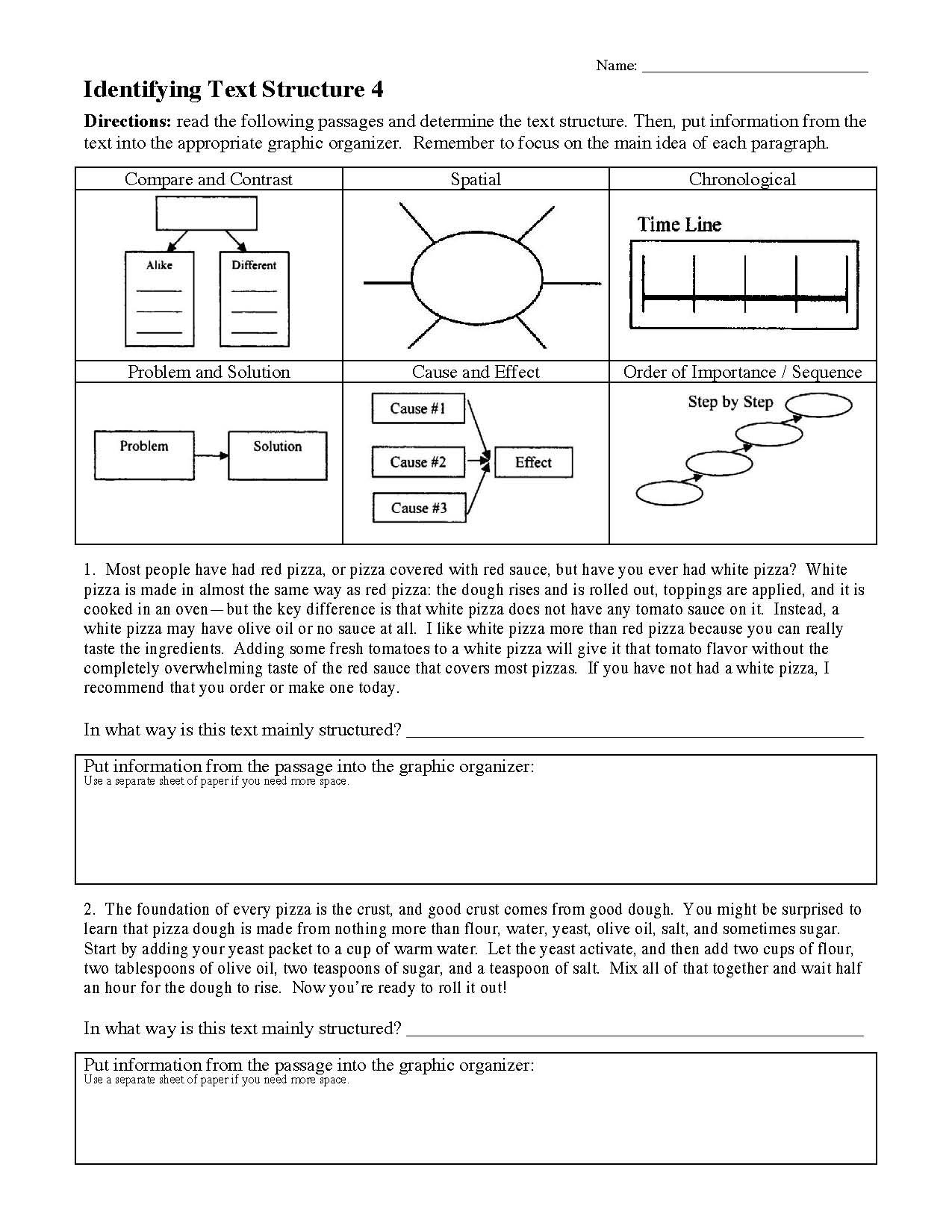 Text Structure Worksheets Reading Activities