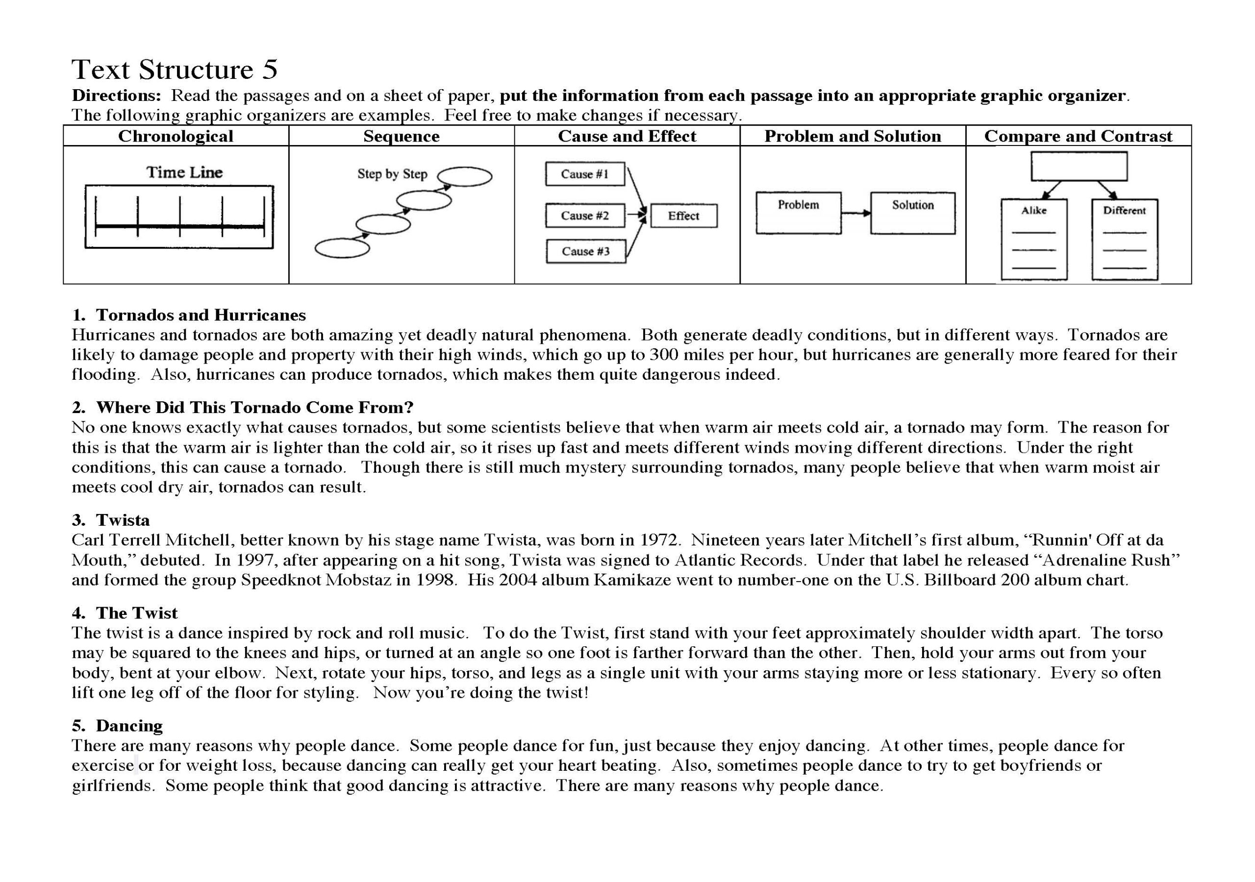 Text Structure Worksheets Reading Activities