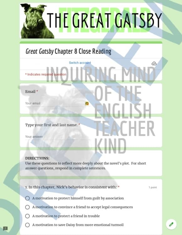 The Great Gatsby Chapter 8 Literary Analysis Worksheet Google 
