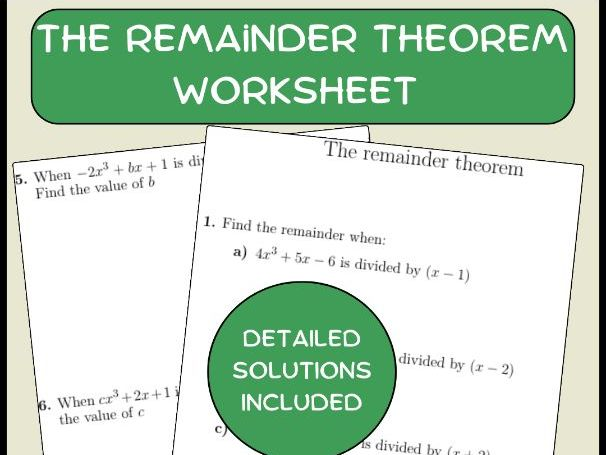 The Remainder Theorem Worksheet Factoring A Polynomial Using The