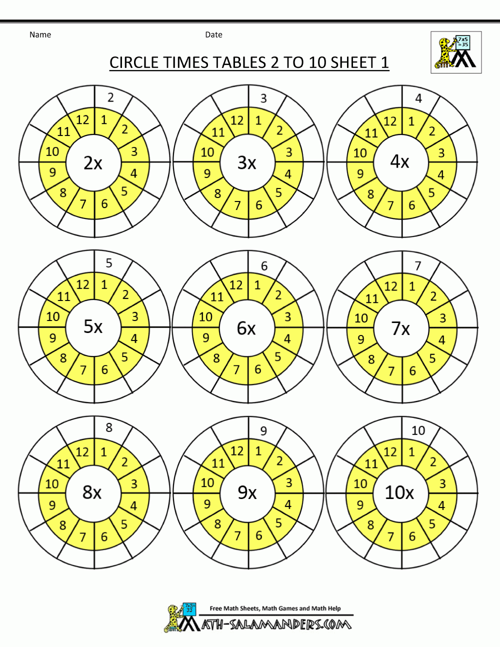 Times Table Worksheet Circles 1 To 12 Times Tables