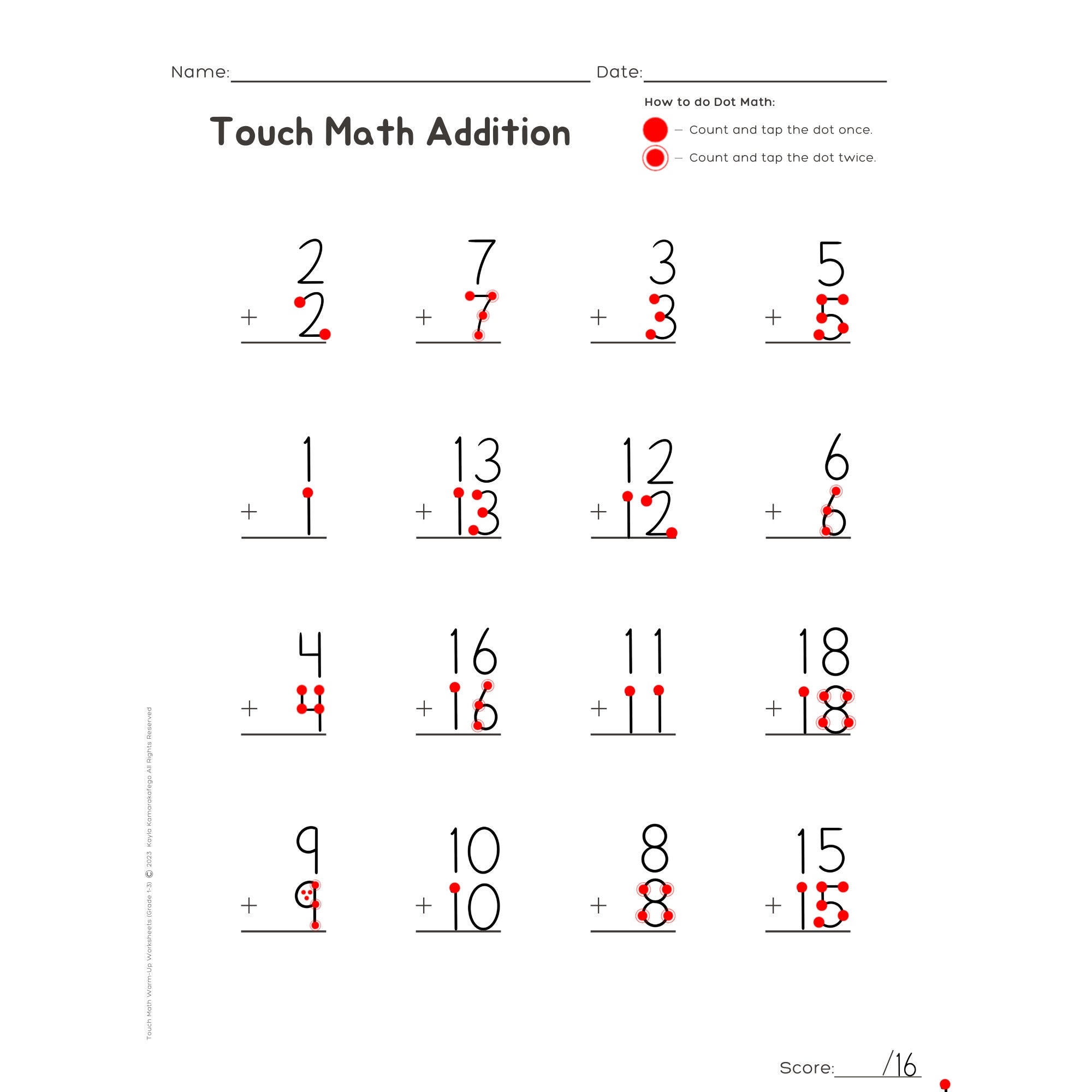 Touch Math Addition Worksheets