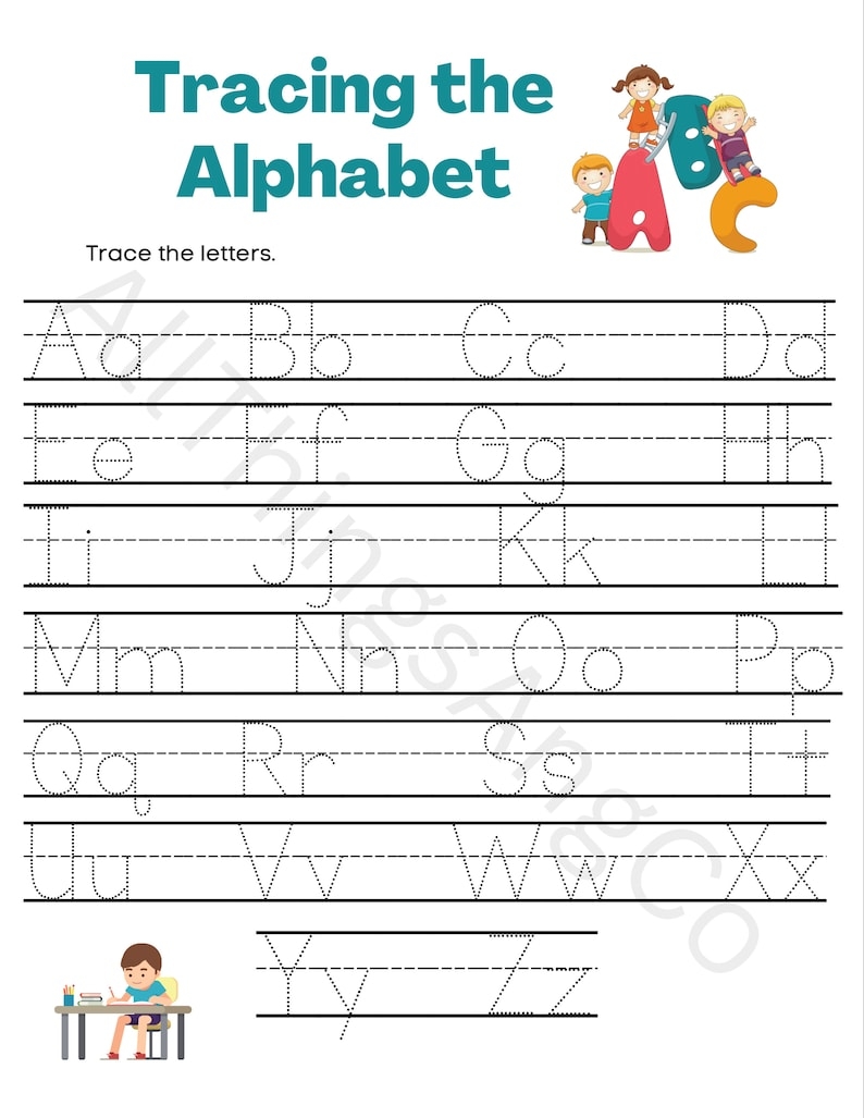 Trace The Alphabet Printable Worksheet Etsy