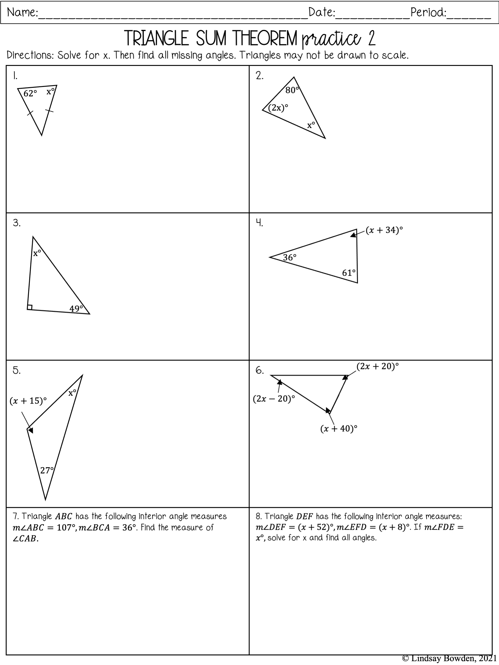 Triangle Angle Sum Worksheets