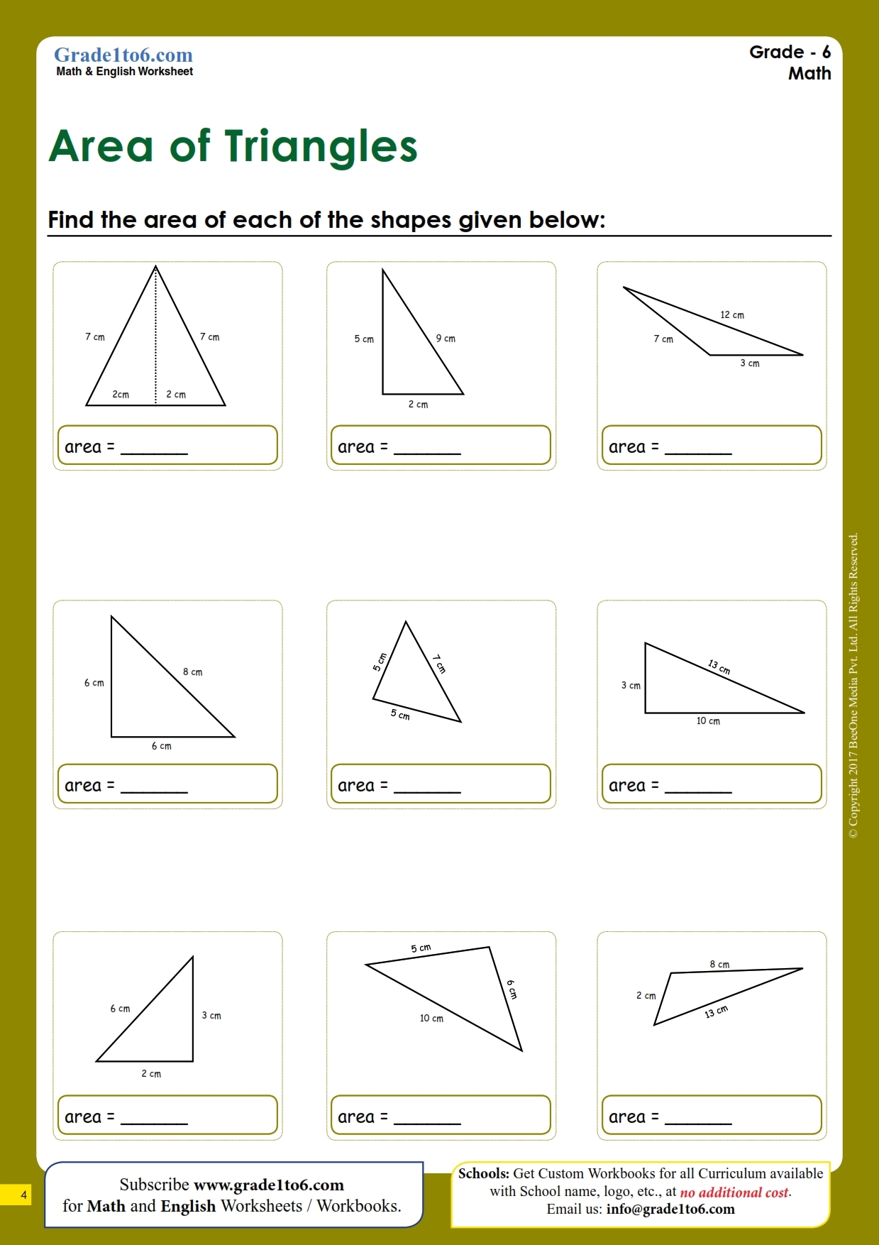 Triangle Area Worksheets