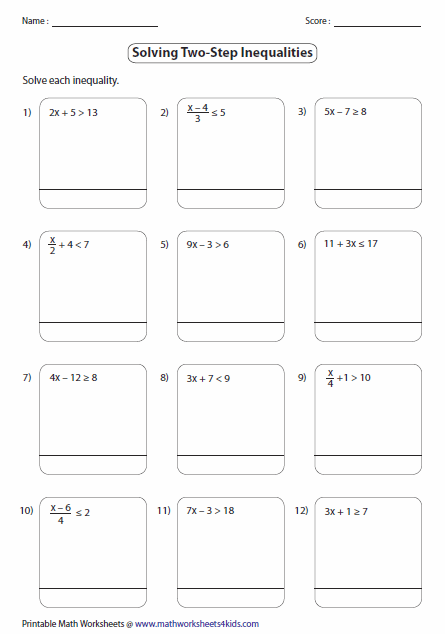 Two Step Inequalities Worksheets