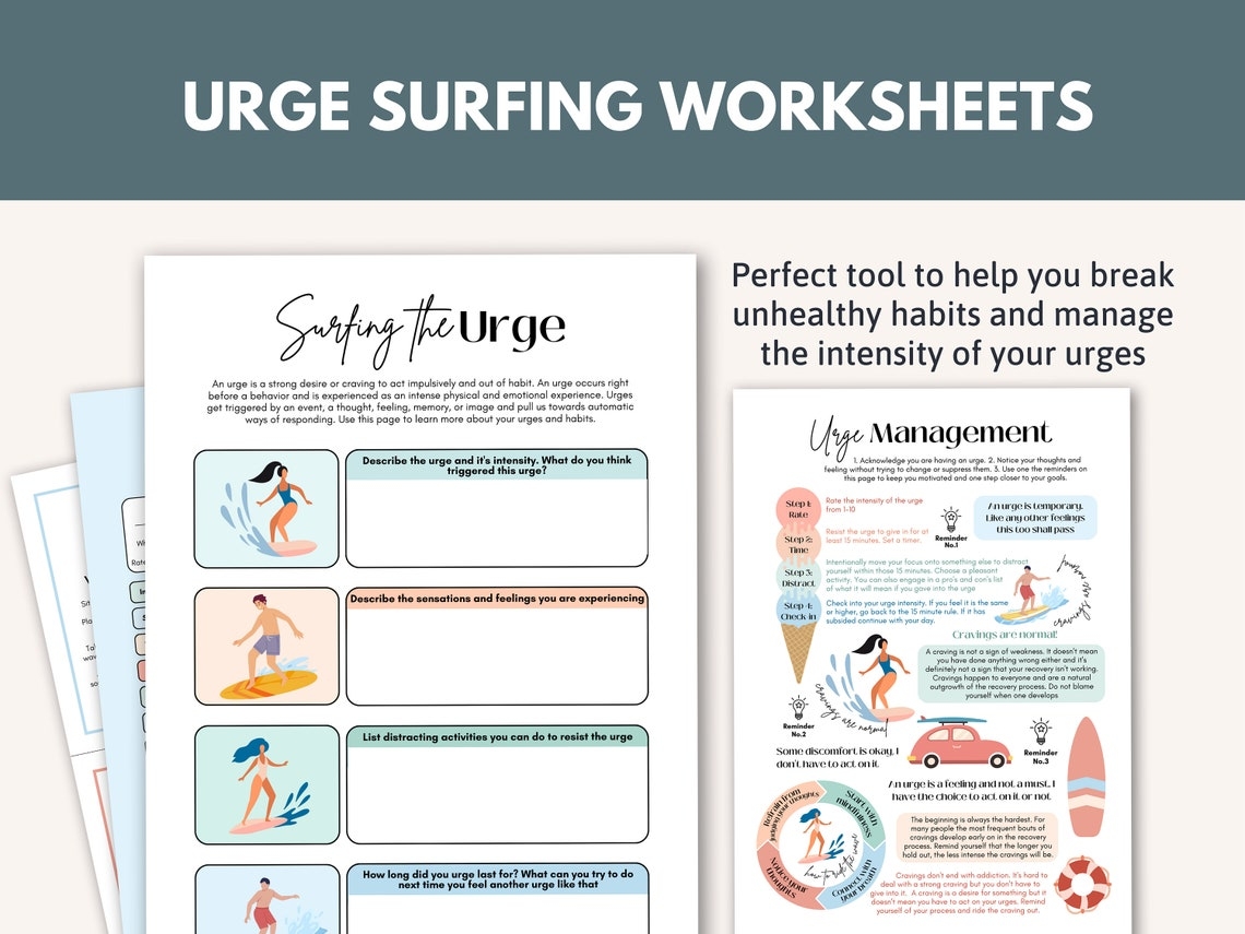 Urge Surfing Technique Substance Use Worksheet Addiction Etsy