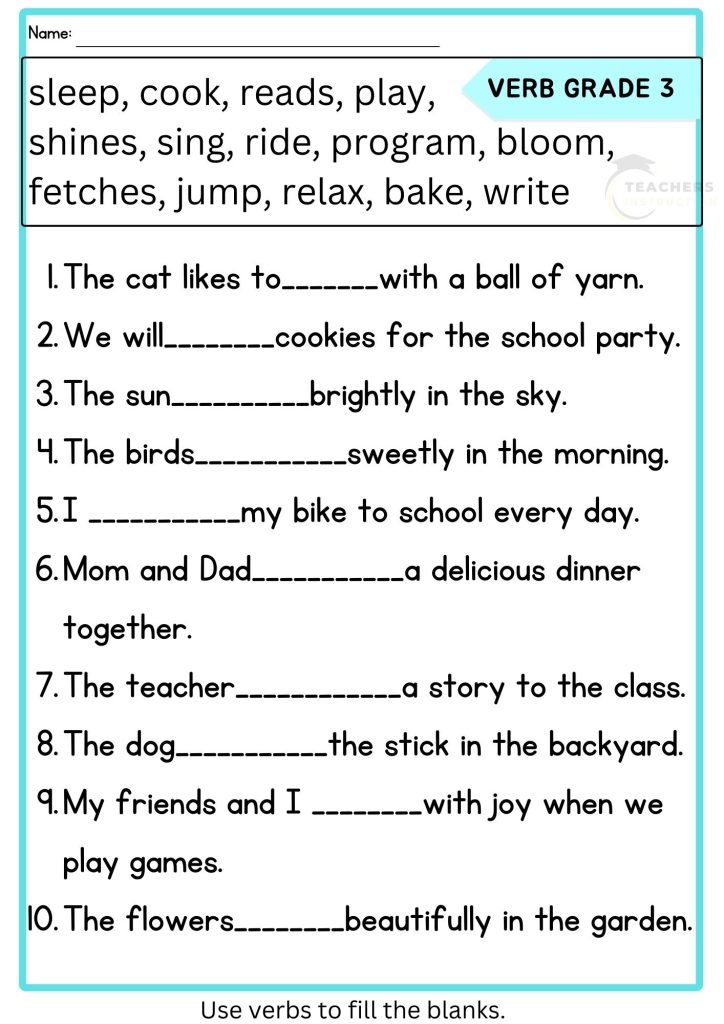 Verb Worksheets For Grade 3 Worksheets Library