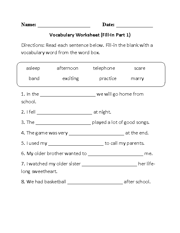 Vocabulary Worksheets Printable Word Lists Vocabulary Practice