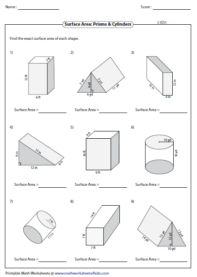 Volume And Surface Area Of 3d Shapes Worksheets