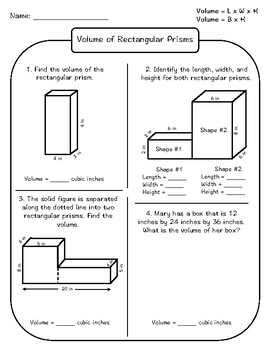 Volume Of A Rectangular Prism Worksheets Volume Of A Volume Of