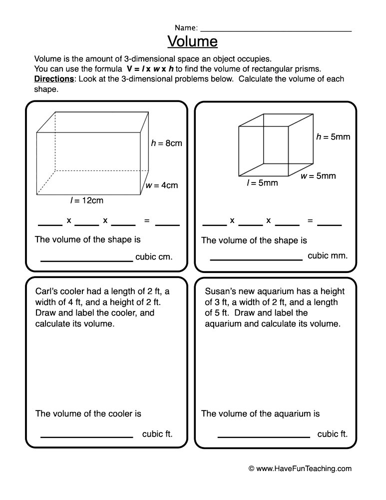 Volume Rectangular Prisms Worksheet Printable Volume Rectangular
