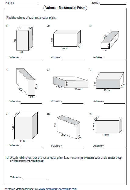 Volume Worksheets