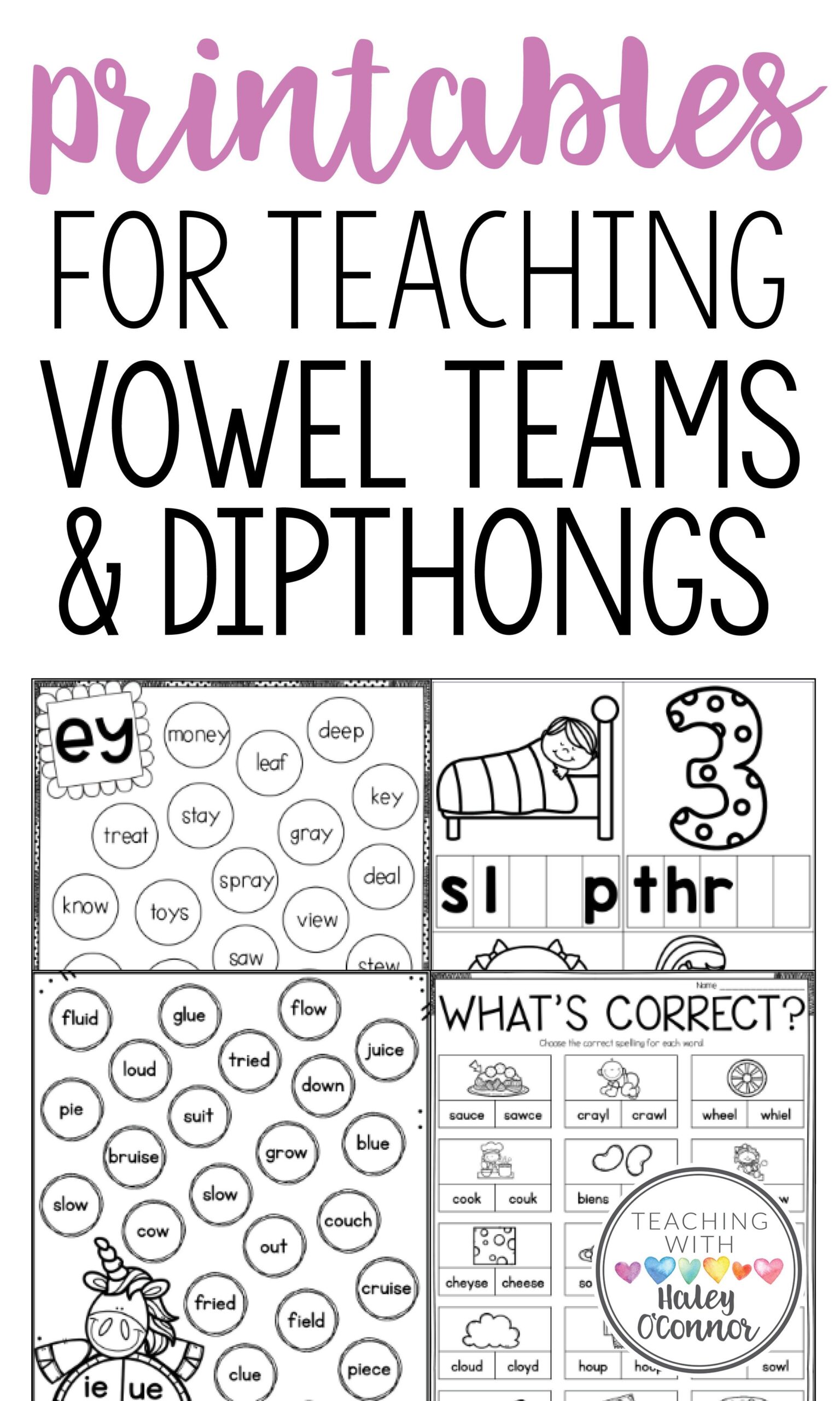 Vowel Teams And Diphthongs Printables Centers And Digital Activities 
