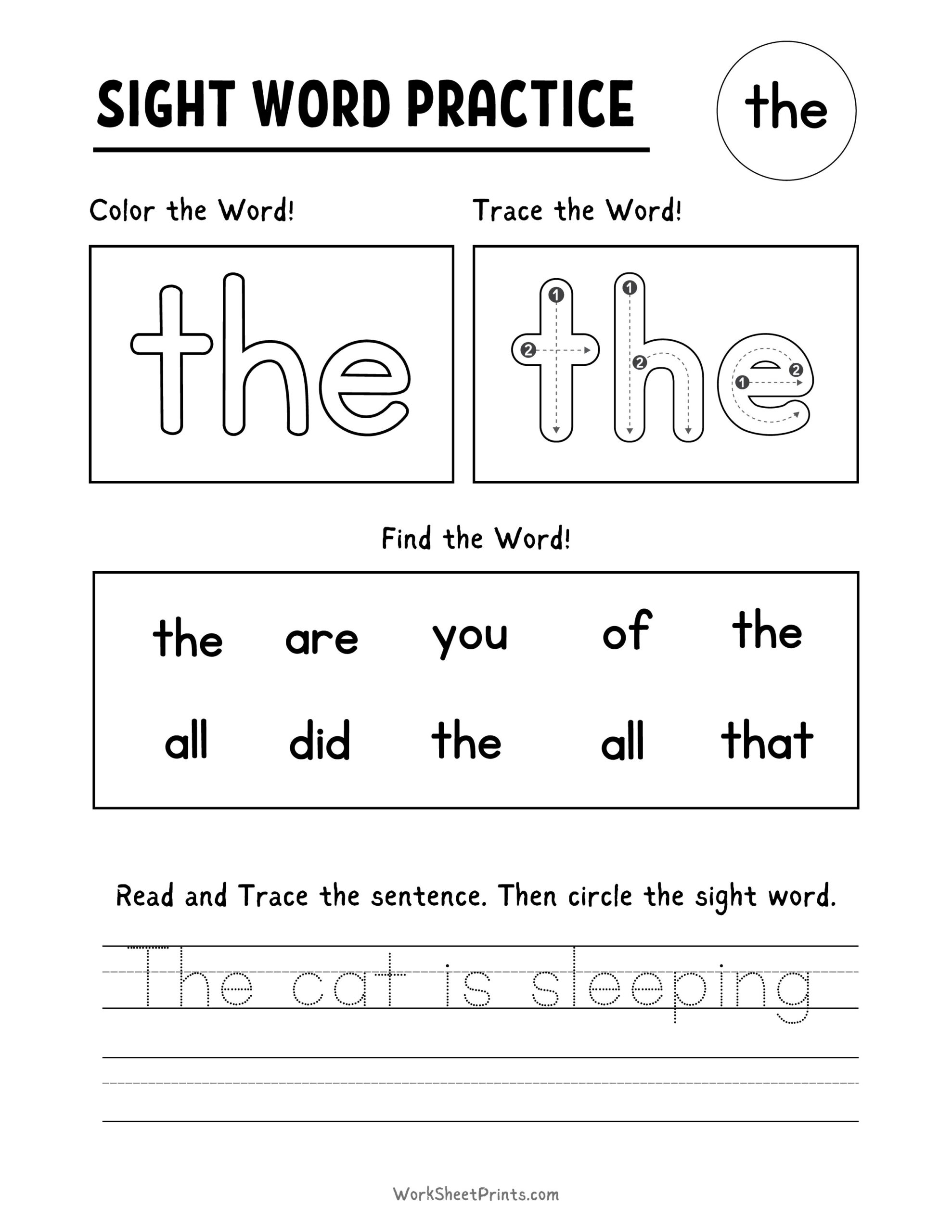 Words For Kindergarten Worksheets Sight Word New Worksheets