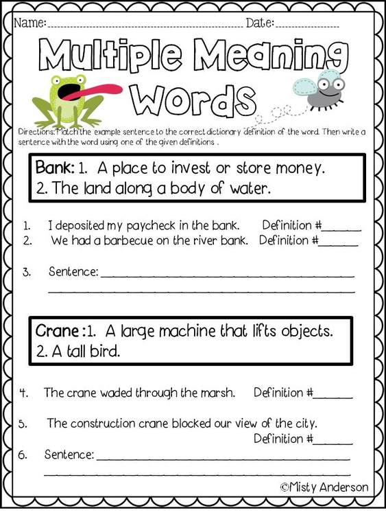 Words With Multiple Meanings Worksheets Glossary Multiple Meaning