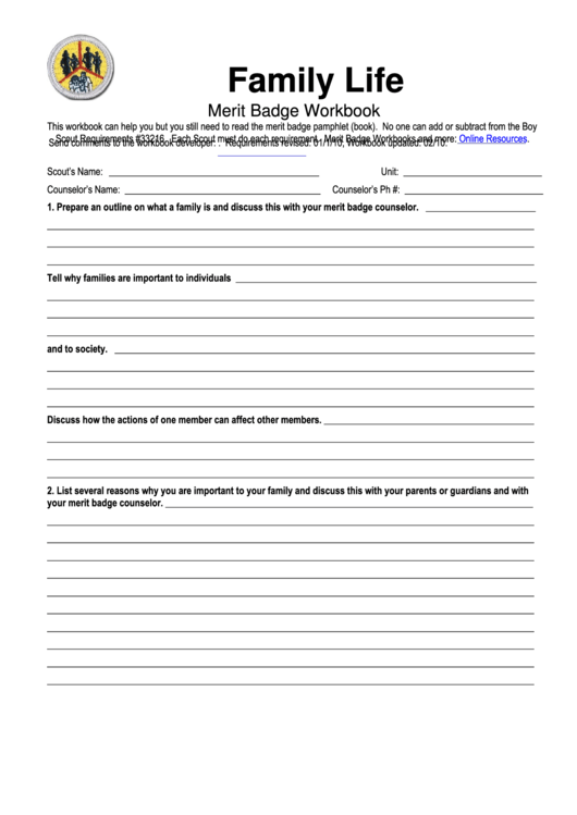 Worksheet For Family Life Merit Badge Writing Practice Worksheet
