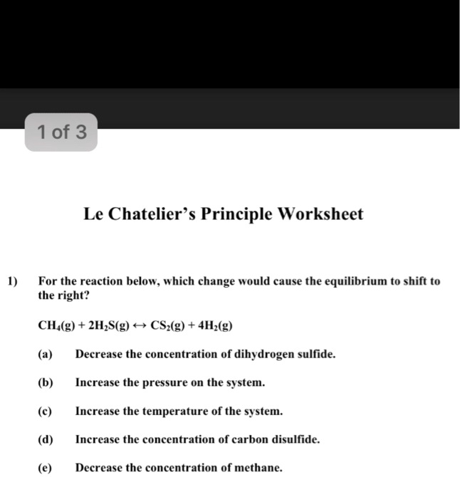 Worksheet Le Chatelier 39 s Principle Equilibrium And Lechatelier S