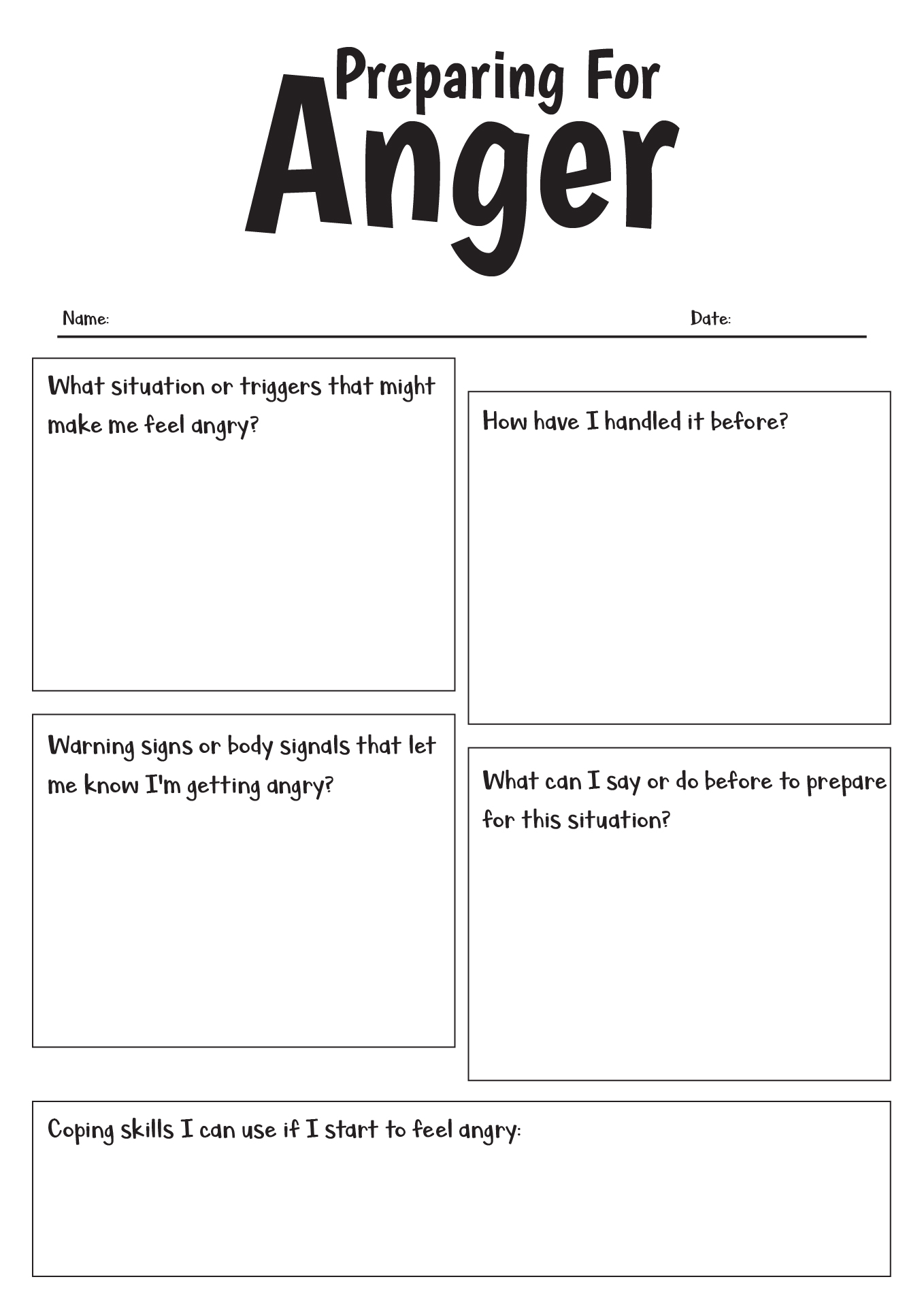 Worksheets On Anger Anger Worksheet Etsy