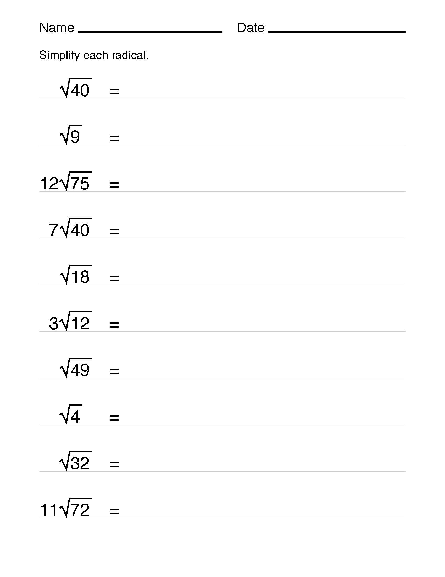 Worksheets On Simplifying Radicals How To Simplify Radicals