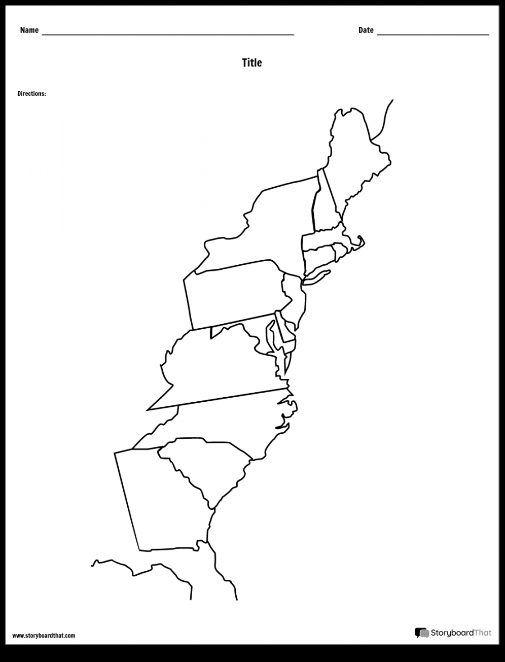 13 Colonies Blank Map Free Printable FREE Printable A Z