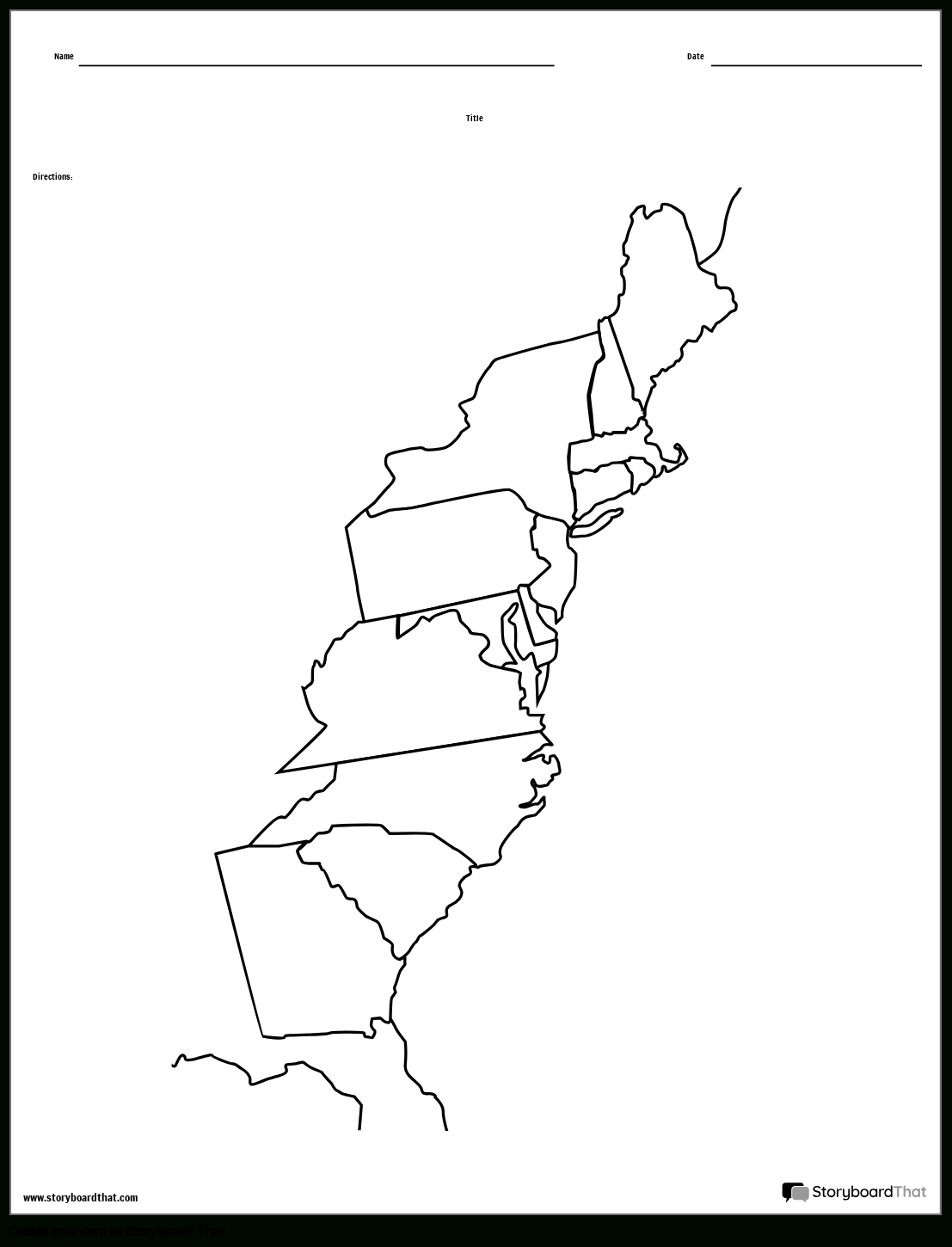 13 Colonies Blank Map Free Printable