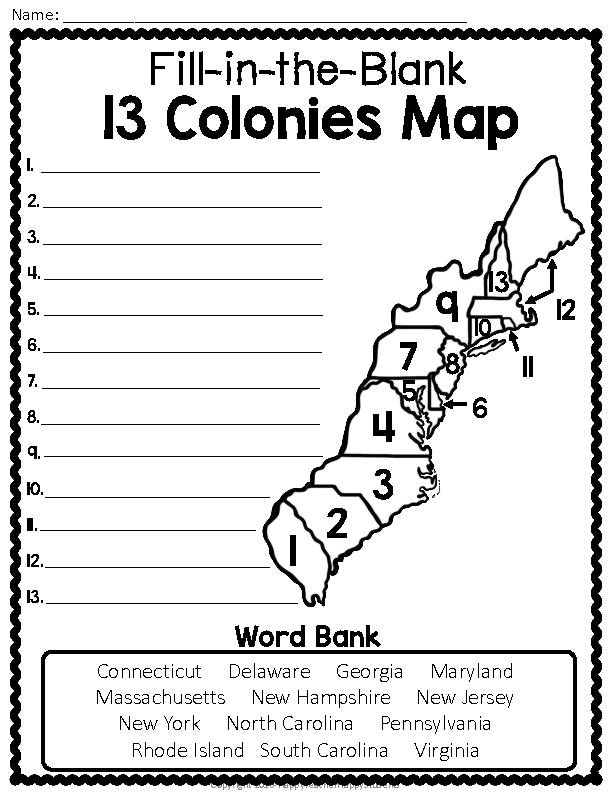 13 Colonies Map Quiz 13 Colonies Map Worksheet Blank 13 Colonies Map 