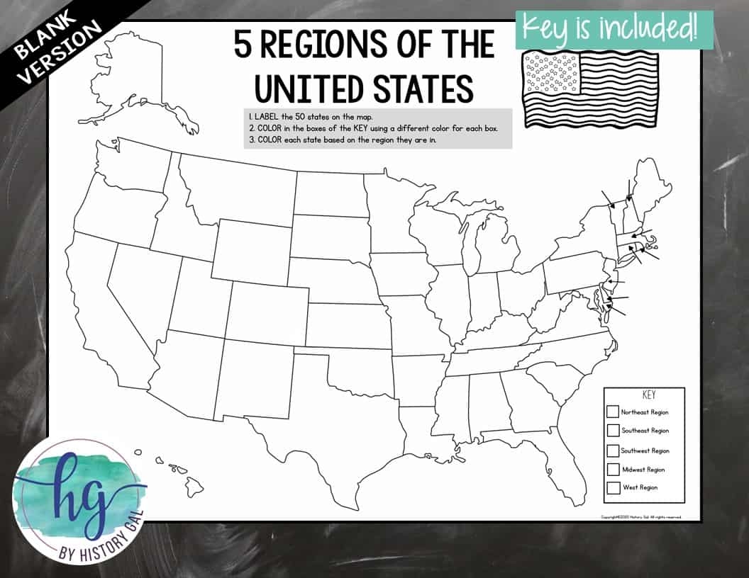 5 Regions Of The United States Printable Map