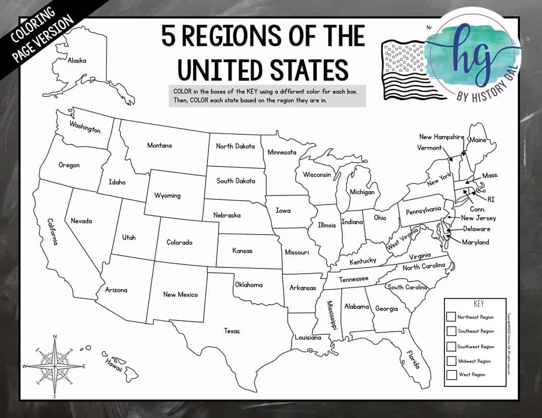 5 Regions Of The United States Printable Map