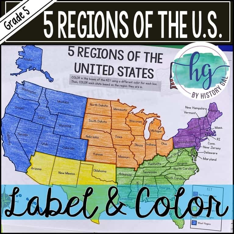 5 Regions Of The United States Printable Map