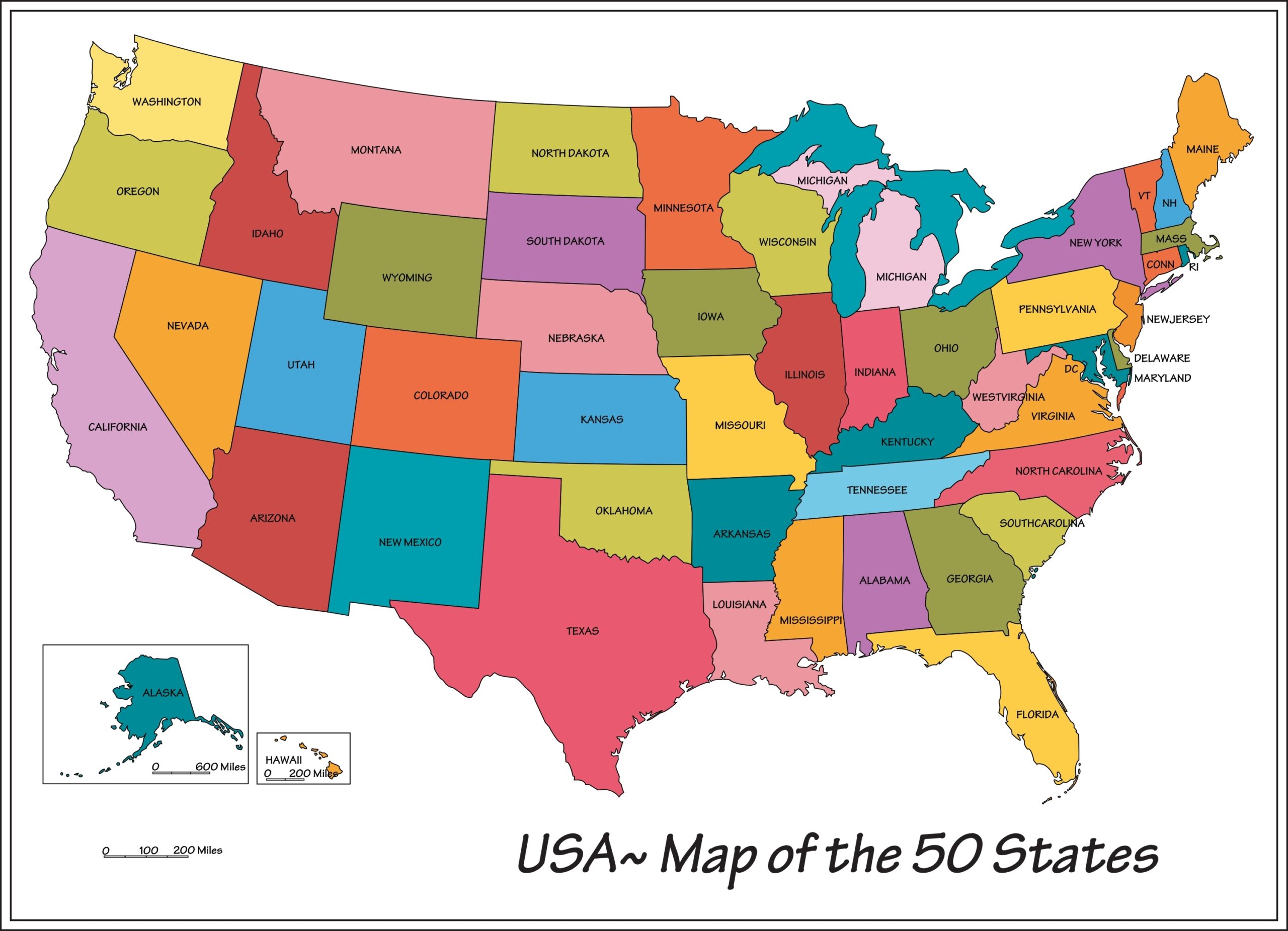 50 States Map Printable
