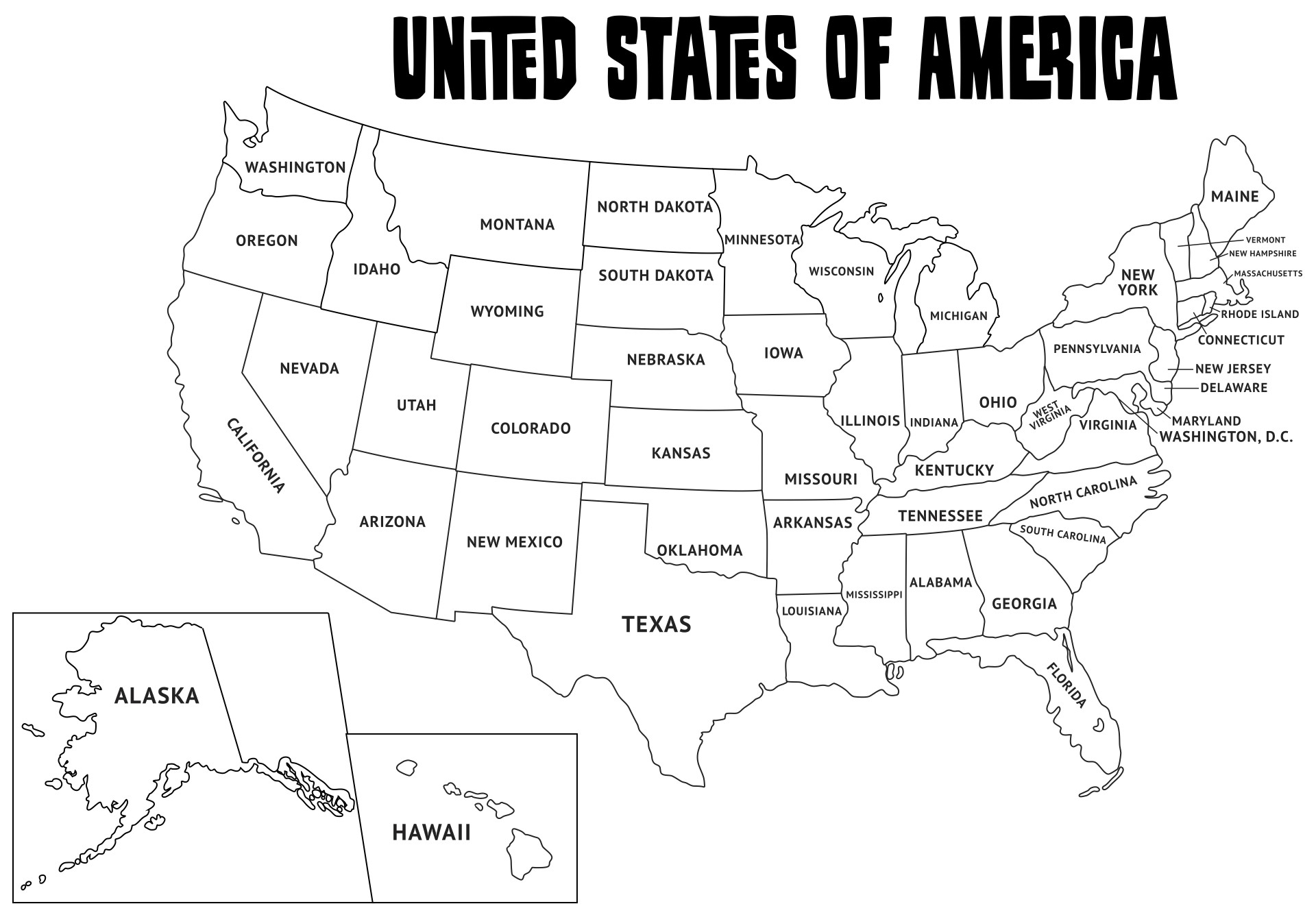 50 States Map Printable