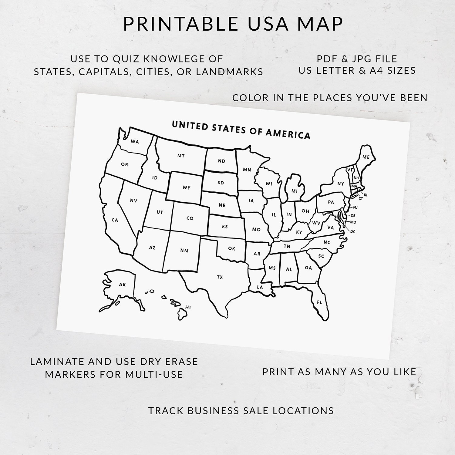 50 States Printable Map Free Printable Maps