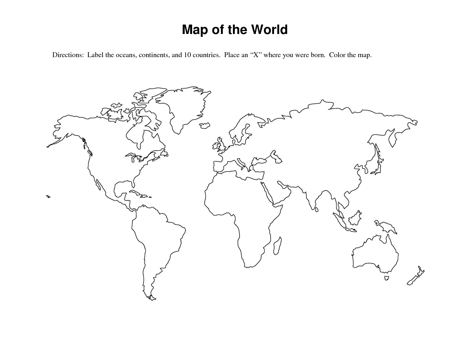 7 Continents Blank Map Printable