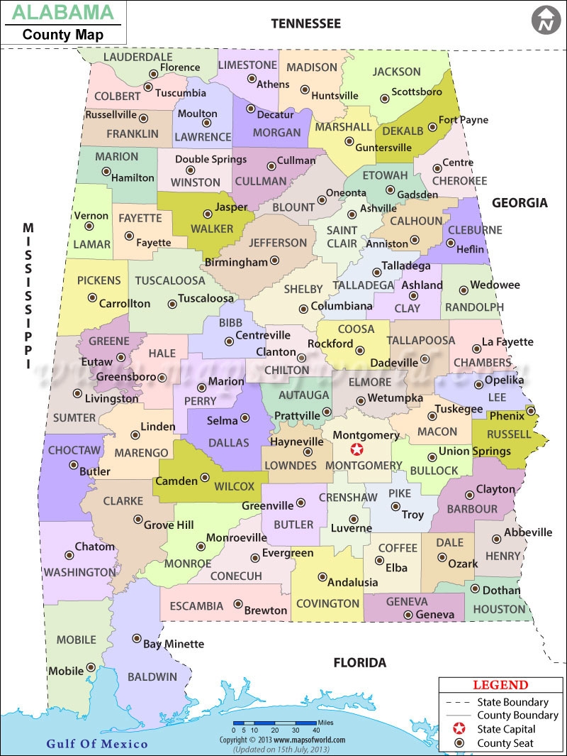 Alabama Counties Map Printable